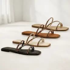 Kit 2 Pares Rasteirinha Feminina 3 Tiras Brilho Strass Colorido Confortavel Macia Leve Bico Quadrado