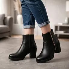 Bota Feminina Cano Curto Strass Brilho Salto Bloco Grosso Alto Confortavel Leve Macia Moda Casual