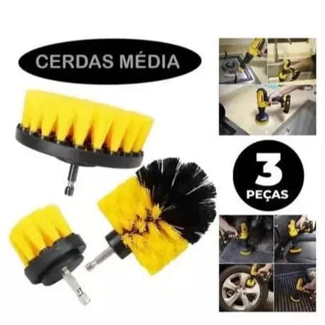 Kit 3 Escovas de Limpeza para Parafusadeira - Cerdas Resistentes para Banheiro, Cozinha e Automóveis