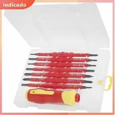 Kit Chave de Fenda Isolada 15 em 1 com Ponta Magnética, Ferramenta de Reparo para Eletricidade, Computador e Celular