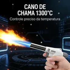 Maçarico de Chama 1300°C - Acendedor de Churrasco, Soldagem e Cozinha com Controle de Chama e Trava de Segurança