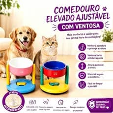 Tigela para Cães e Gatos com Altura Ajustável e Ventosa Anti-Tombamento - Alimentador Ergonômico para Pet