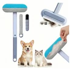 Escova Multiuso 4 em 1 Tira Pelos de Pet, Limpa Vidros, Cantos e Detalhes