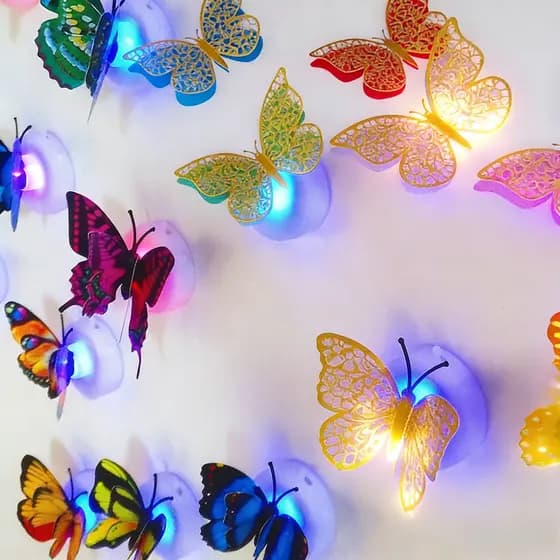 [12 und.] Luzes LED Borboleta-Noturnas Decorativas De Parede Para Festas E Eventos-Inclui Luz Noturna LED 7 Cores