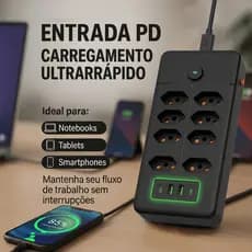Extensão Filtro De Linha 8 Tomadas 2 USB Bivolt 2500W Proteção Sobrecarga Cabo 2M Pronta Entrega