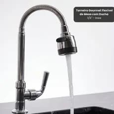 Torneira Gourmet de Mesa Flexível com Ducha 1/2” Aço Inox Alta Pressão e Design Moderno