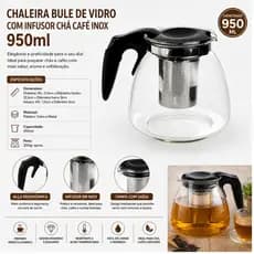 Chaleira Infusora De Chá Bule De Vidro Com Infusor Inox 950ml