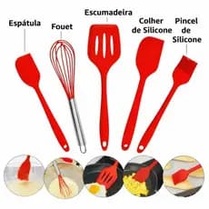 Utensílios de Cozinha em Silicone Kit 5 Peças  Resistente Espátulas Ideal para o Dia a Dia Pincel
