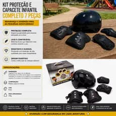 Kit de Proteção Esportivo Infantil Sports com Capacete Joelheiras Cotoveleiras e Munhequeiras