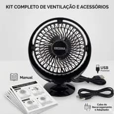 Mini Ventilador USB de Mesa Portátil Silencioso Compacto eficiente Preto