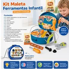 Kit Maleta Ferramentas Infantil Brinquedo Educativo Construção Criativa Portátil Crianças