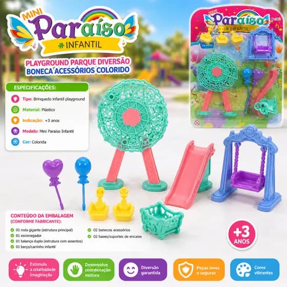 Playset Parque Diversões Infantil Brinquedo Interativo Acessórios Colorido Divertido Crianças