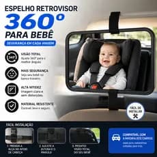 Espelho Retrovisor 360 Graus Banco Traseiro P/ Carro Bebe Conforto Segurança Alta Nitidez Garantida