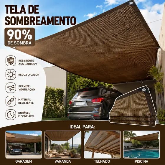 Castanho Tela de Sombreamento de 90% Resistente aos Raios UV, para Garagem, Varanda, Telhado, Piscina