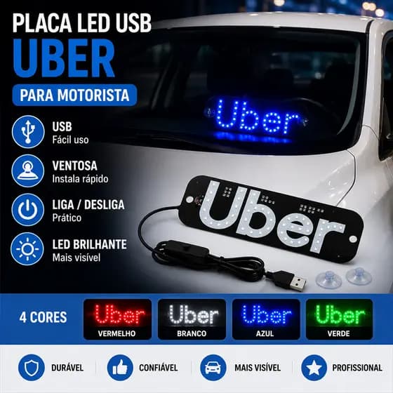 Placa LED USB Ventosa Liga/Desliga Uber Placa Para Carro Led Letreiro Motorista De Aplicativo