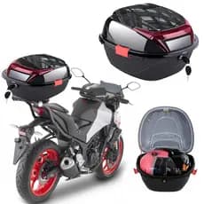 Baú Moto 35L Impermeável Preto/Vermelho ou Branco/Vermelho  Grande Capacidade  Instalação Fácil e Super Resistente