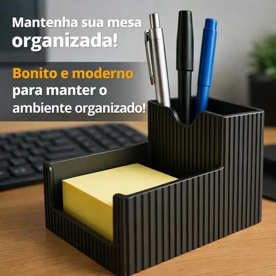 Organizador de Mesa Porta Caneta  Bloco Moderno Escritório Casa Preto Branco Cinza | Porta Lápis Bloco Notas Escritório