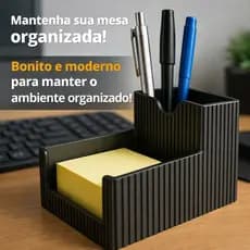 Organizador de Mesa Porta Caneta  Bloco Moderno Escritório Casa Preto Branco Cinza | Porta Lápis Bloco Notas Escritório