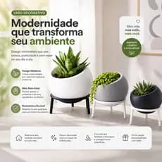 Vaso para Suculentas com Suporte Branco | Vaso Decorativo Moderno Pequeno Médio Grande |Decoração Sala Quarto Escritório