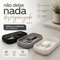 Bandeja Decorativa Organizadora Moderna Porta Objetos Minimalista Casa Escritório | Branco Preto Cinza