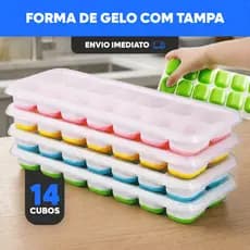 Forma de Gelo Silicone com Tampa Rígida Multiuso Lavável 14 Cubos Retangular Fundo Flexível Drink