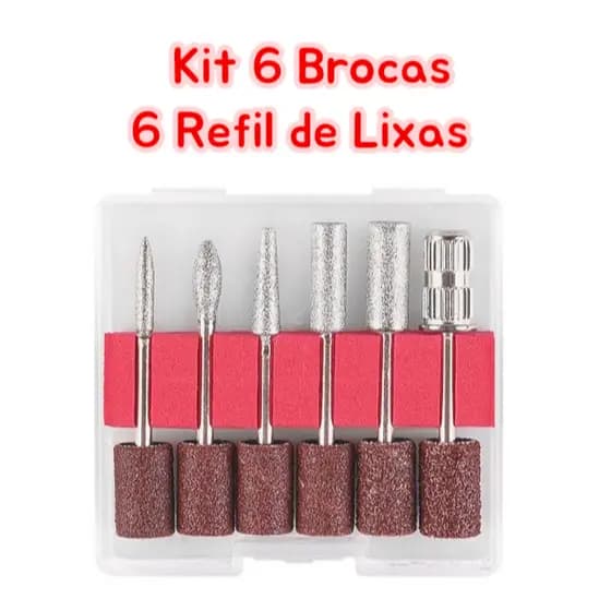 Kit 6 Brocas + 6 Refil de Lixas Para Lixa Elétrica