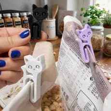 Prendedor de Embalagem Gatinho | Clip Fecha Pacote Reutilizável para Cozinha e Alimentos