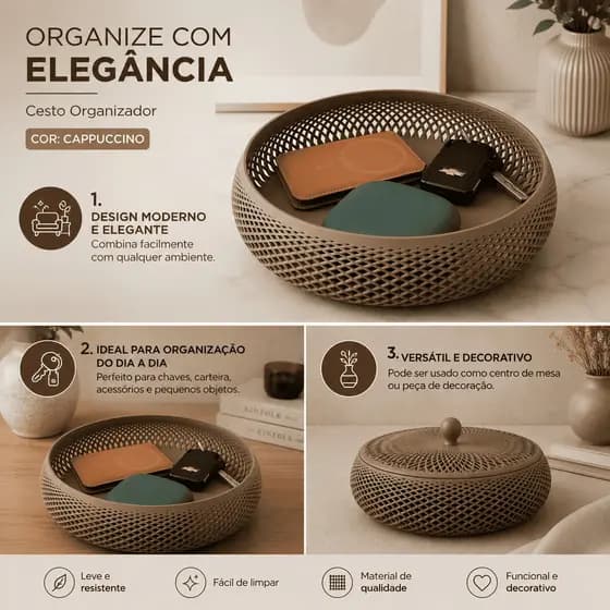 Cesto Florata Com Tampa – Organizador Decorativo Boho Vazado | Centro de Mesa Premium