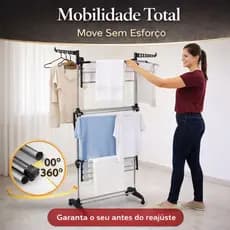 Varal Torre SmartSpace Pro 3 Andares Dobrável com Cabideiro Reforçado – Compacto e Resistenter