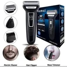 Kemei KM6558 Barbeador Elétrico 3 em 1 Recarregável Aparador Pelos Rosto Corpo Nariz
