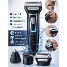 Barbeador Elétrico Kemei KM6558 Recarregável USB - Aparador de Pelos 3 em 1 Barba e Corpo