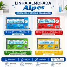 Kit com 4 Pacotes (pack)  Saco De Lixo Alpes nos tamanhos 15L/ 30L/ 50L/ 100L Reforçado Econômico Resistente