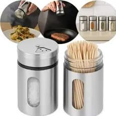 kit 6 / 12 Saleiro, paliteiro, porta condimento, pimenteiro aço e vidro atacado e Revenda para cozinha restaurante