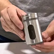 Pimenteiro Saleiro Porta Condimentos inox com visor de vidro  tampa giratória  tampa ajustável - Premium