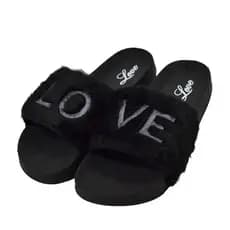 Chinelo feminino slide Love Sandália Menina Pelúcia Papete Macia fofinha Leve Confortável Dia a dia Casual