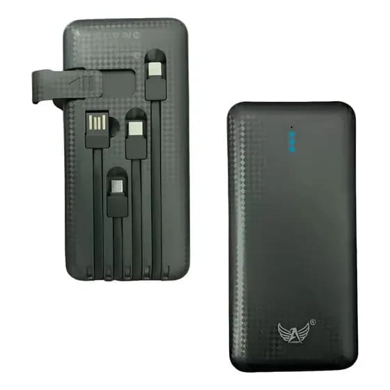 Carregador Portátil Power Bank Turbo 10000mAh 4 Saídas Micro-Usb Tipo C Compatível Com Iphone e Android Preto