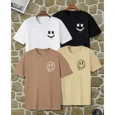 Kit 4 Camisetas Gola Redonda Manga Curta Sorriso Smile T-shirt Unissex Camisa Casual Básica Masculina Feminina