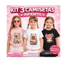 Kit 3 camisetas infantil juvenil Capivaras, blusinha menina lançamento,confortável,modinha 100%algodão