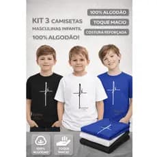 KIT 3 Camisetas infantil juvenil religiosa Fé,camisa 100%algodão evangélica cristã confortável