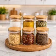 Kit 3/6 Pote Mantimentos 300ml Alta Vedação Cozinha Organização Tampa de Bambu Dupla Vedação
