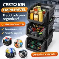 10 Caixas Bin Organizadora Plástica Empilhavel Plástico Cesto Mini Lojas  Preto