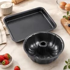 Kit Forma e Assadeira Torta Bolo Frango Lasanha Pudim Resistente Aço Inox Grande Pequena
