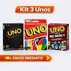Kit UNO 3 Jogos Completo: UNO Clássico Vermelho + UNO No Mercy + UNO Preto Minimalista