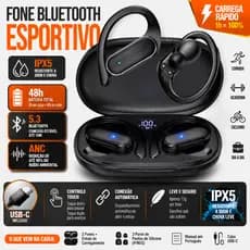 A520 Fones De Ouvido Controle Toque Bluetooth 5.3 HiFI Estéreo  Água TWS Fone Esportes Sem Fio