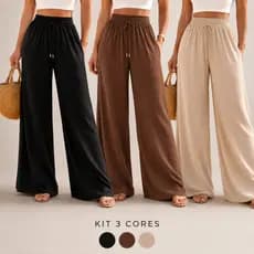 Kit 2 Calça Feminina Pantalona Duna Com Bolso
