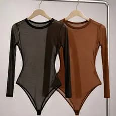 Conjunto Com 1 ou 2 Body Tule Feminino Manga Longa Transparente