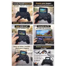 Console Portátil Retrô S10 520 Jogos Clássicos Tela LCD 2.4” + Cabo AV + USB