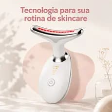 Massageador Facial LED 3 Cores EMS Bivolt USB Para Rosto e Pescoço Vibração e Aquecimento