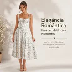 Vestido Midi Floral Off White Feminino Elegante Casual Festa Dia Verão