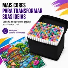 Kit 120 Canetas Marcadores Ponta Dupla Coloridas com Estojo para Desenho Lettering Mandala e Ilustração
